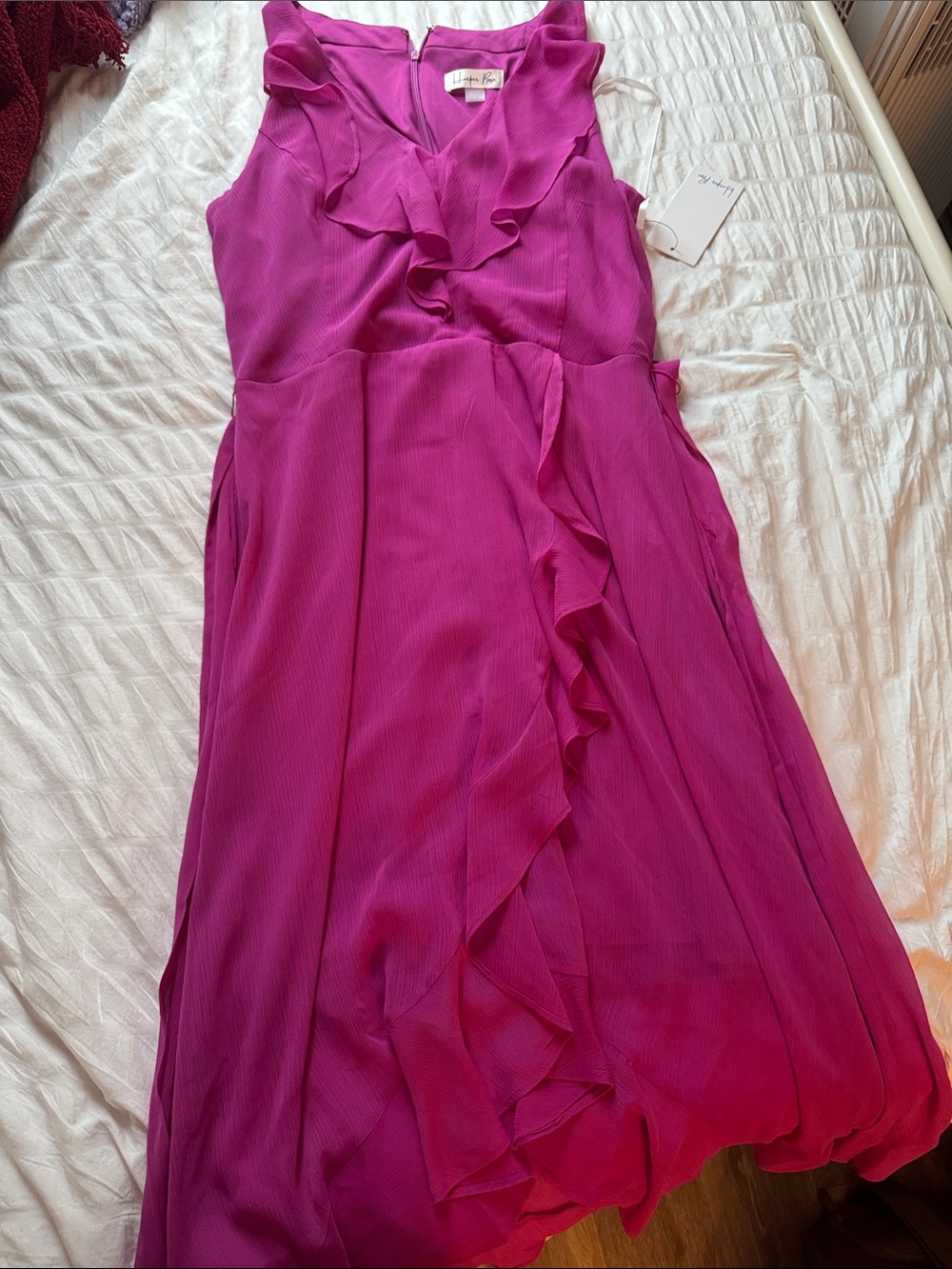 Harper Rose Magenta Ruffle-Trim Sleeveless Midi Dress